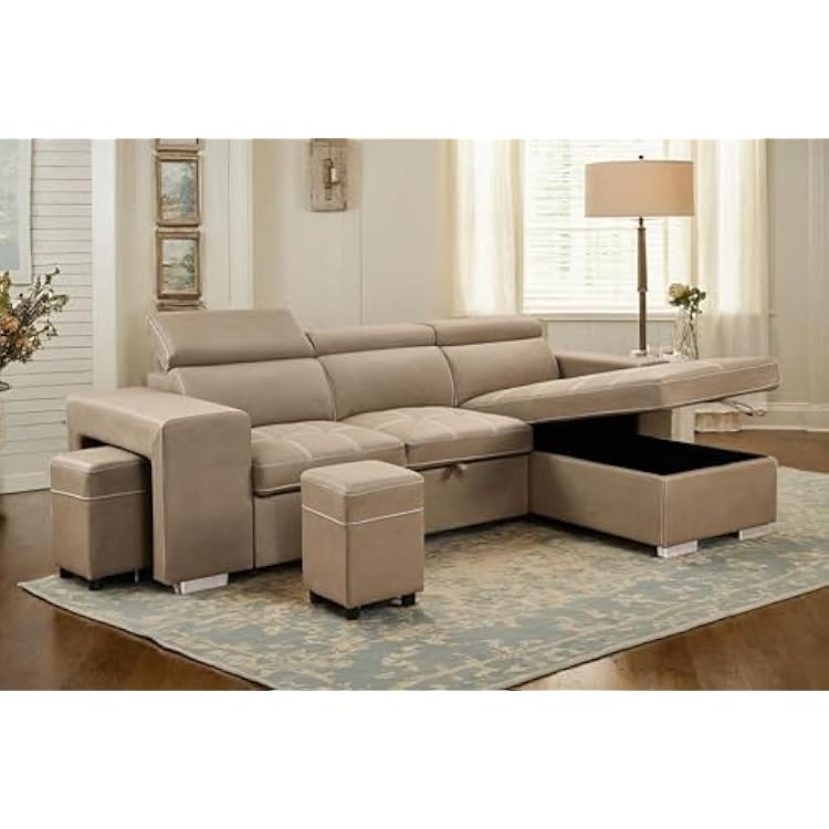 THSUPER 104&amp;#39;&amp;#39; Microfiber L Shaped Sleeper Sectional Couch with Pullout Bed, 5 Seat Sleeper Convertible Sectional Sofa with Ottoman