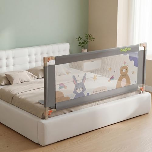 Image of BAYBEE Bed Rail Guard (150x80cm), Bedrail for Baby Safety with 28 Height Adjustable, Portable Bed Side Protector for Baby Falling | Foldable Single Bed Railing, 1 Side, (Grey)