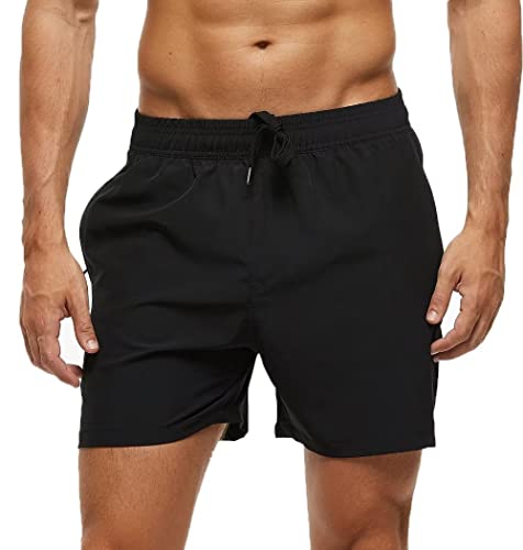 Yuyangdpb Men's Swim Trunks Short Quick Dry Beach Shorts Swimming Trunks With Zipper Pockets Black 32 #TOP26
