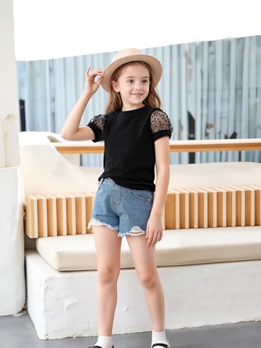 Magic Park 1-6Y Baby Girl Ribbed T-Shirts Toddler Puff Sleeve Blouse Kids Knit Tee Girls Solid Color Casual Tops2