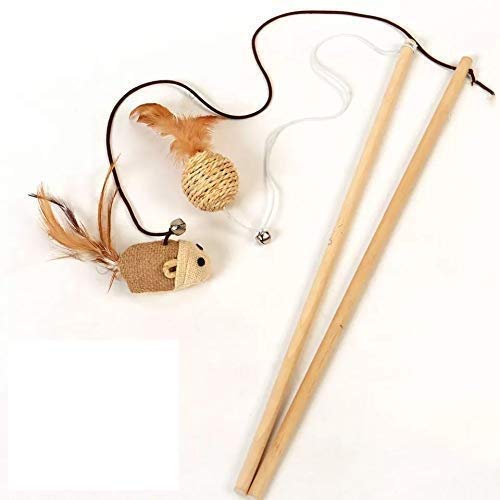 PSK PET MART Cat Teaser Playing Stick & Feather Interactive Teasing Wand Toy with Rod Length 40 cm, Rope Length 67cm (Mouse Bell)