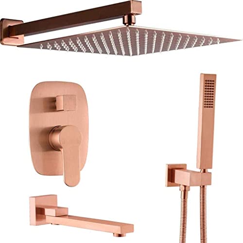 Ensemble de douche avec douchette à main et robinets de baignoire or - 2