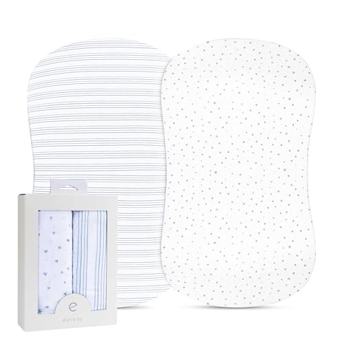 Image of Bassinet Sheet Set 2 Pack - Baby Bassinet Sheets with 100% Jersey Cotton - Bassinet Sheets for Baby Boy(Blue Stars & Stripes)