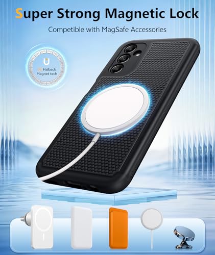 Image of FNTCASE for Galaxy A14-5G Phone Case: Samsung A14 5G Magnetic Cover [Fit for Magsafe] with Screen Protector, Anti-Slip Textured, TPU+PC Dual Layer Shockproof, Military Grade Drop Protection (Black)
