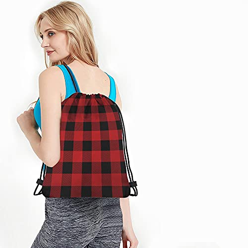 Black And Red Buffalo Drawstring Bags Backpack Bag Plaid Classic Pattern Tartan Art Stripes Sport Gym Sack Drawstring Bag String Bag Yoga Bag for Men Women4