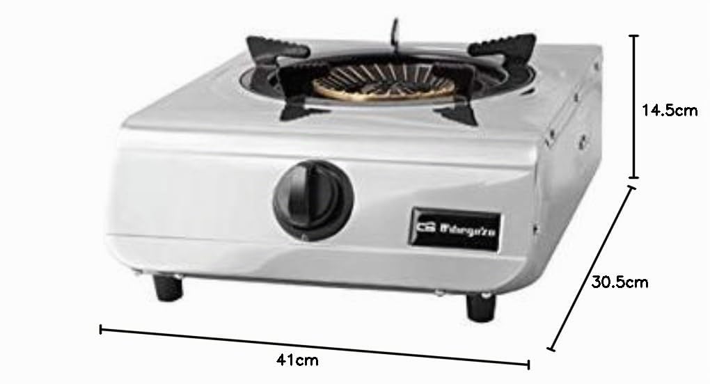 Orbegozo Fo 1700 - Cuisinière à gaz, couleur noire, acier inoxydable, pour butane ou propane, brûleur 4,3 kW