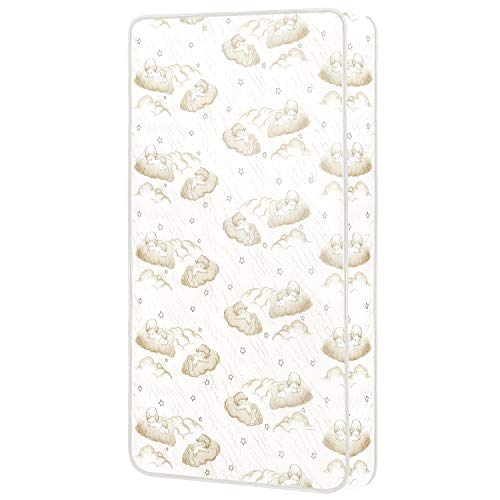 Dream On Me Sweet Dreams 88 Coil Spring Crib And Toddler Bed 6" Mattress In Blue, Green Guard Gold Certified, Beige Cloud Vinyl Cover With Baby, 17 Lb #TOP2