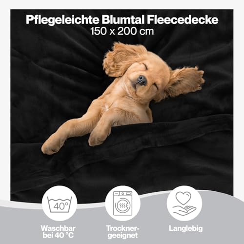 Blumtal Fleecedecke, 150 x 200 cm, Schwarz, Öko-TEX®, Decke für Sofa, Cocooning – Fleecedecke, dick, flauschig, weich und warm, hohe Qualität