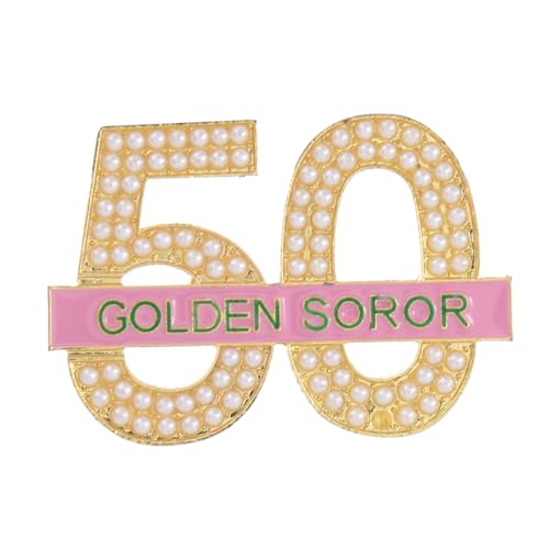 Image of Sorority Jewelry Gifts Metal Pearl Figure Number Letter Golden Soror 50 Brooch Pink Green