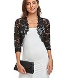 PEIQI Women's 3/4 Sleeve Sheer Crochet Lace Bolero Shrug Cropped Cardigan Black Large