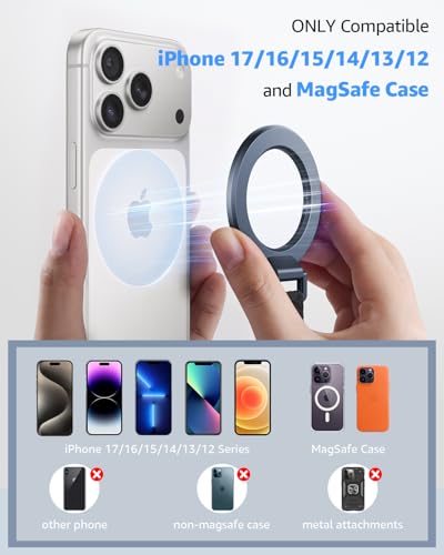 Image of SUPERONE 2025 Upgrade for MagSafe Phone Grip with Finger Strap, Removable Magnetic Ring Holder with Kickstand Finger Loop, MagSafe Accessories for iPhone 17 /16 /15 /14 /13 /12 Series, Blue