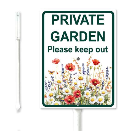 Geroclonup Private Garden Please Keep Out Cartello da cortile con paletto, 20 x 30 cm, robusto alluminio antiruggine, decorazione per prato esterno per giardino, porta d'ingresso, uso esterno, facile