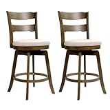 COSTWAY 25” Swivel Counter Barstools Set of 2, 360° Rotating Counter Height Chairs with Backrest & Upholstered Seat, Rubber Wood High Top Seats with Footrest for Dining Room, Kitchen Island (2,25')