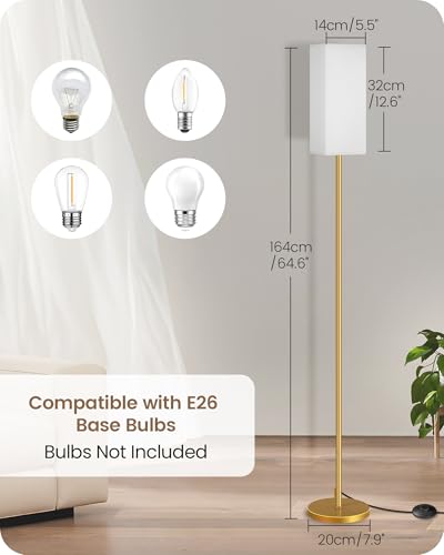 Image of Floor Lamp, Pole with Foot Switch, Modern Standing Lamp Lampshade, Minimalist Freestanding Lamp (Bulb Not Included), for Living Room, Bedroom Office ETL Listed Gold and White DCW07LD05