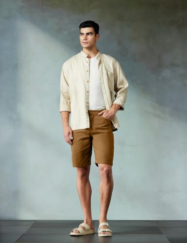 Image of The Indian Garage Co Men Slim Fit Solid Mid-Rise Chino Shorts