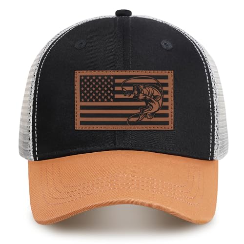 Image of Fishing Gifts for Men American Flag Trucker Hat Mens Fathers Day Christmas Birthday Gifts Fishing Hat for Dad