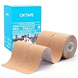 OK TAPE PRO Original Kinesiology Tape Pre-Cut Strips, Latex Free Elastic Athletic Tape Roll, 2in×16ft 2Rolls,Beige+Beige