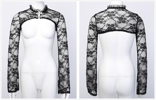 Image of Goth Bolero Shrug Women Lace Sheer Mesh Gothic Flare Sleeve Emo