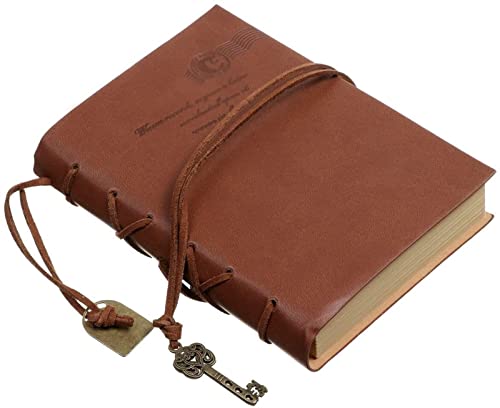 レザーライティングジャーナルノートブック クラシック レトロ ヴィンテージ ストリング キーバウンド ブランク 旅行日記 メモ帳 ライティング ジョッター 裏地なし (色: OneColor)