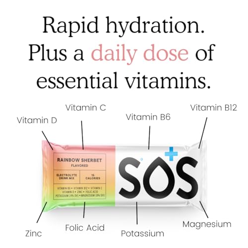 Image of SOS Hydration Electrolyte Powder Drink Mix | Low Sugar | Rapid Rehydration | Keto Friendly | Rainbow Sherbet