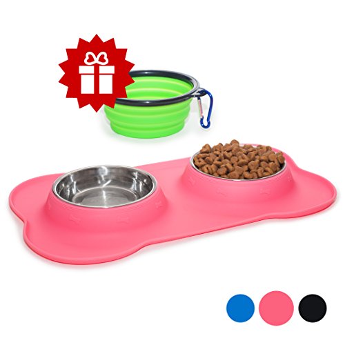image for KEKS Dog Bowls Set of 2 Stainless Steel Bowls with Non-Skid & No Spill