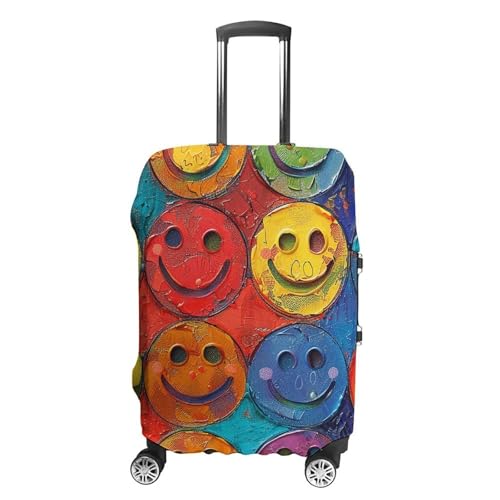 Carry on Luggage Cover Colorful Smiley Face Suitcase Covers for Luggages Tsa Approved Travel Luggage Sleeve Protector Elastic Suitcase Protector Anti-Scratch Washable Fits 19-30 Inch Case -M