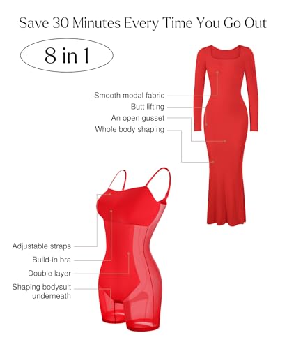 Image of Popilush Long Sleeve Formal Dress with Built in Shapewear Bra Maxi Dress