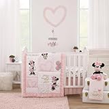 Disney Minnie Mouse My Happy Place Pink, Black, Gray, and White 3 Piece Nursery Crib Bedding Set - Comforter, 100% Cotton Fitted Crib Sheet, and Crib Skirt