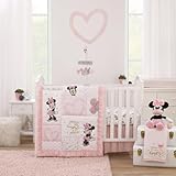 Disney Minnie Mouse My Happy Place Pink, Black, Gray, and White 3 Piece Nursery Crib Bedding Set -...