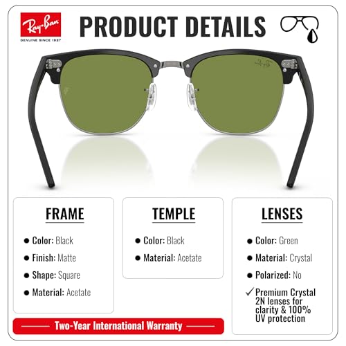 Image of Ray-Ban RB3016 CLUBMASTER CLASSIC Square Shaped Sunglasses for Men & Women with Official RAYBAN Eyewear Kit