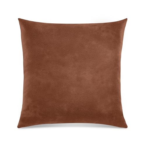 Quantum Interior by Maxland Hochwertiges Dekokissen in Leder-Optik, 50 x 50 cm, Sofakissen mit Reißverschluss, gefüllt, weiches Dekoissen (Braun)