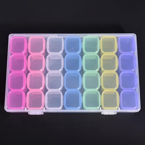 Image of KADS Diamond Art Painting Bead Storage 28 Grids Diamond Art Accessories Boxes Plastic Organizer, Bead Organizer (Colorful)
