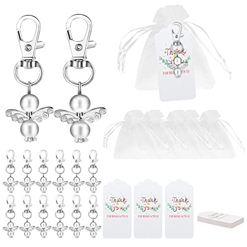 URCheers Engelanhänger, Gastgeschenke Taufe 20 Stück Schutzengel Schlüsselanhänger mit Organza Beutel Kraftpapier Anhänger für Kommunion Konfirmation Geschenk Party Mitbringsel Cover