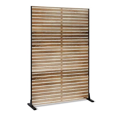 Metal Privacy Screen Outdoor Privacy Screen 72" H×47" W, Freestanding Decorative Privacy Screen for Balcony Patio Lawn Garden, Privacy Fence Privacy Panel-Wooden Color
