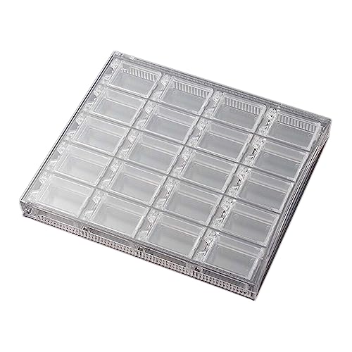 PURPLELILY Caja transparente organizadora de 24 recipientes de almacenamiento de rejilla, cajas de joyería para cuentas, aretes, collares, anillos, caja de botones