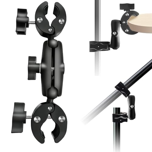 Double Rotule Super Pince Fixation avec Bras Articulé, Robuste 360°Moto Caméra Support compatible avec Insta360 X5-X, pour Guidon Vélo, Trépied, Bureau, Pied D'éclairage, Barres Transversales, Perche
