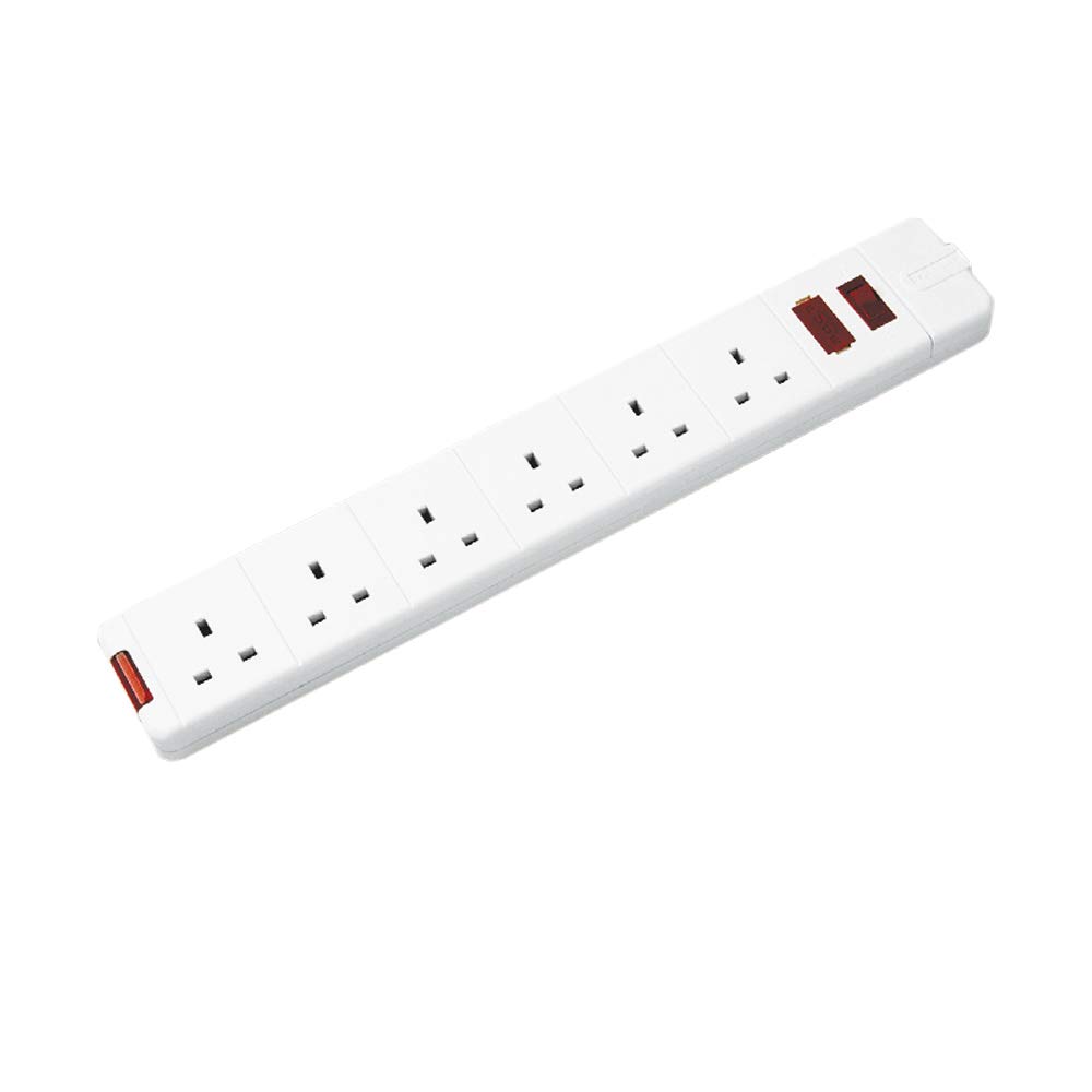 Masterplug 6 Socket Trailing Lead Without Plug & Cable White 13A 5015056357478