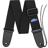 Guitar Strap Acoustic Guitar Strap Bass Strap Classical Design with Pick Pocket, 2 Pcs of Guitar Picks, Leather Ends, Tie or Acoustic Guitars -Black