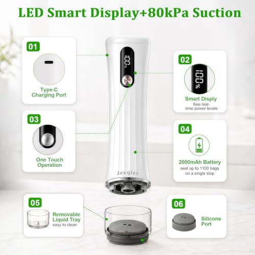 Image of Compact Vacuum Sealer for Food, 80kPa Food Sealer with LED Display