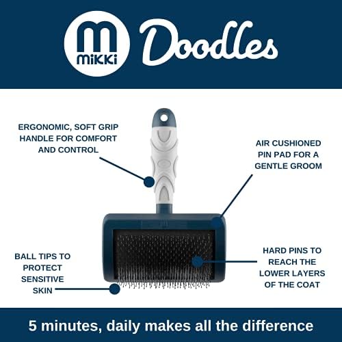 Mikki Dog, Puppy Grooming Curved Head Slicker Brush, Shedding tool, for Cockapoos, Labradoodles, Cavapoos and Golden Doodles, Blue, Grey