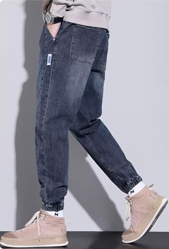 HBER Mens Denim Joggers Elastic Drawstring Waist Pull On Loose Tapered Ankle Jeans Baggy Jean Sweatpants4