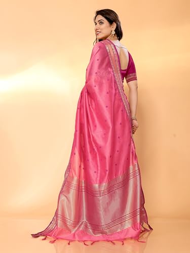 Image of Sidhidata Women's Cotton Silk Jacquard Boardered Saree With Unstitched Blouse Piece (Kalyani)