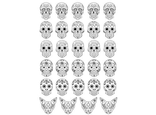Sugar Skulls 30 pcs 0.75 Inch Black Fused Glass Decals