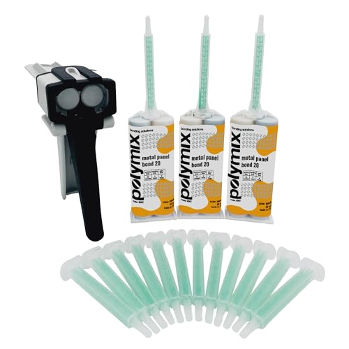 Polymix Panel Bond 20 Adhesive Kit 3 x 50ml Cartridges 12 Mixing Tips & Dispensing Gun Auto Body Panel Adhesive Fast Cure Structural Bonding Solution