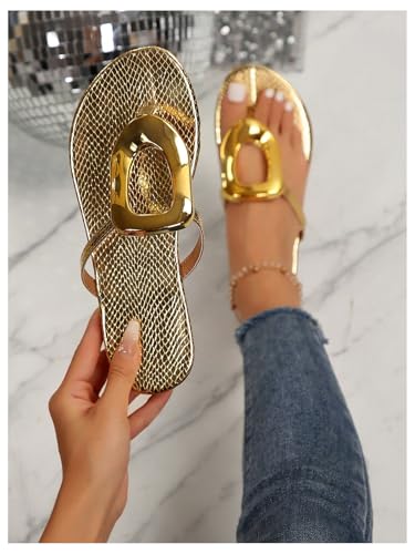 GORGLITTER Women's Metallic Flip Flops Flat Sandals Thong Open Toe Beach Summer Dressy 2025 Slip on Slide Shoes3