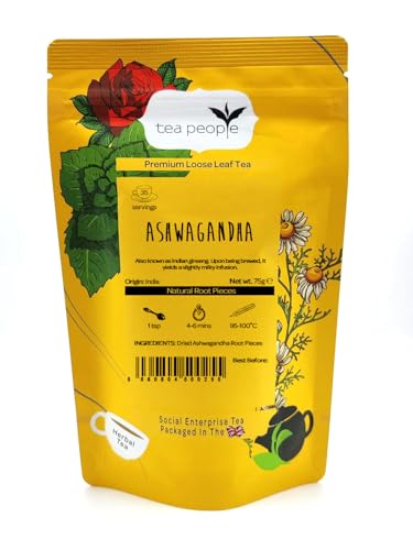 Tea People Ashwagandha 75g Retail Pack (35 cups) Caffeine Free Herbal Tea Ayurvedic Adaptogen Stress Relief & Relaxation 100% Natural