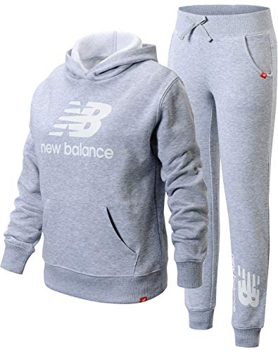 New Balance Girls' Jogger Set - Pullover Hoodie Sweatshirt and Jogger Sweatpants Kids Clothing Set (Big Girl), Size 7/8, Grey
