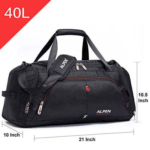 Alpen Swiss Cervino Duffel - Water Resistant Durable 1680D Carry On Travel Duffel Bag Gym Sports Bag with Shoes Compartment - 10.5 Gallons - 40 Liters - Black Exclusive