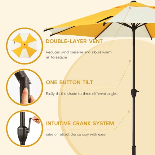 Image of Abba Patio 9FT Lyon Outdoor Patio Umbrella Outdoor Table Umbrella with Crank Market Umbrella 8 Sturdy Ribs UV Protection Waterproof and Push Button Tilt for Garden Deck Backyard Pool,Yellow & Cream