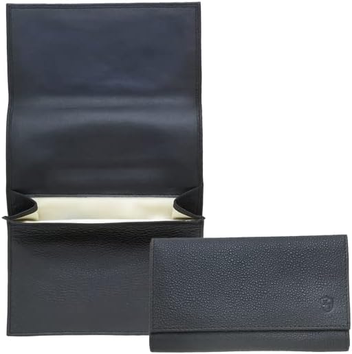 Mitchell Thomas 9309 - Bolsa enrollable de pipa de cuero negro con forro de goma